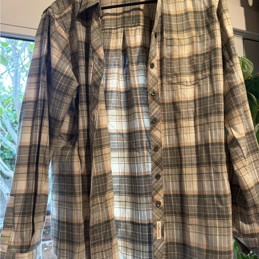 Weatherproof Vintage Beige and Gray Plaid Shirt